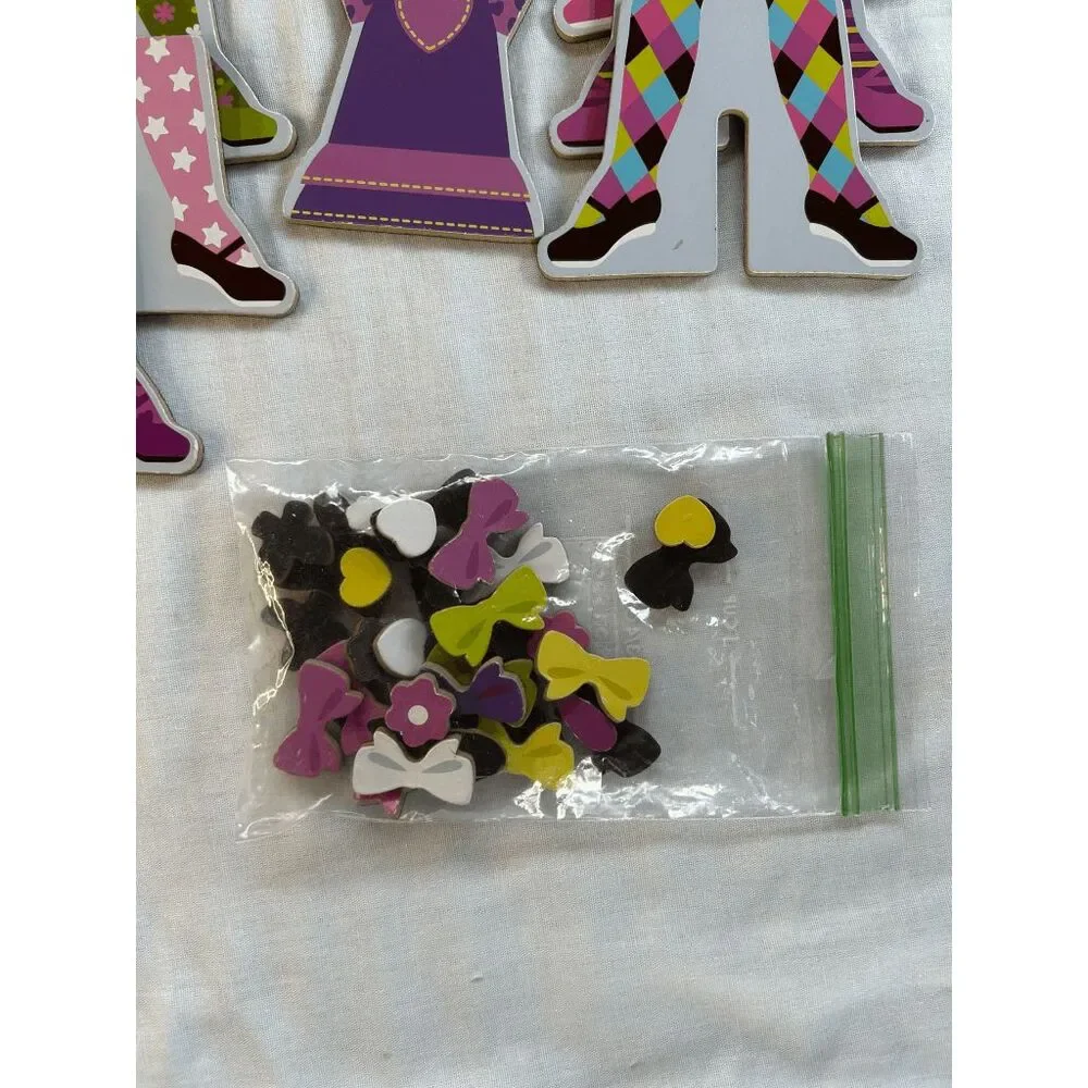Melissa & Doug Wooden Magnetic Dress Up Dolls, With Bag, Stands, Accessories
